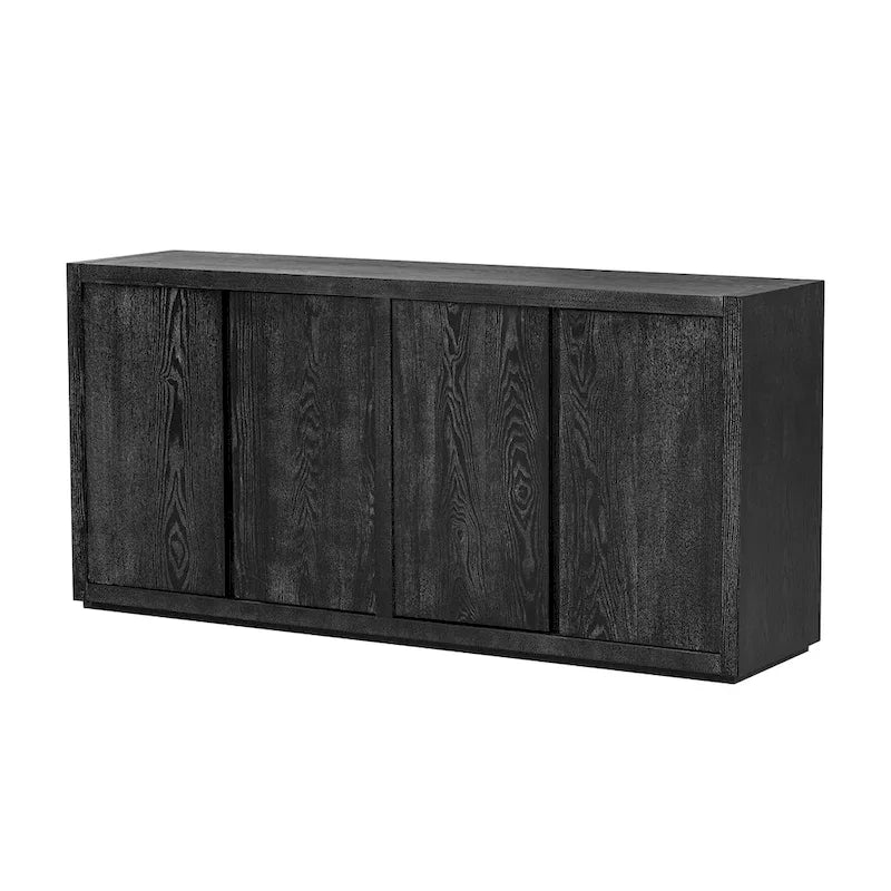 Bahut à quatre portes en frêne noir et bleu marine avec rangements