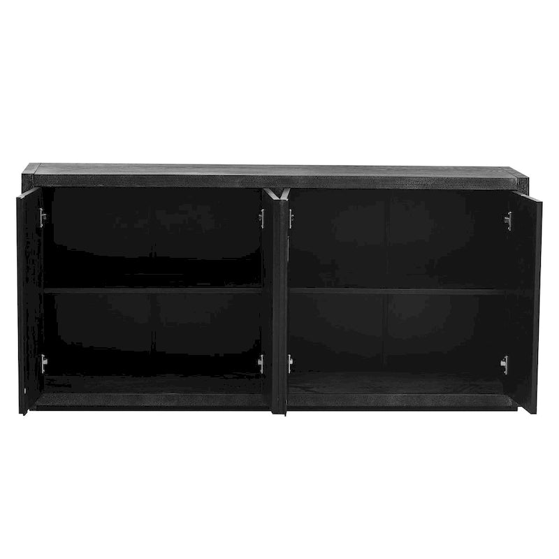 Bahut à quatre portes en frêne noir et bleu marine avec rangements