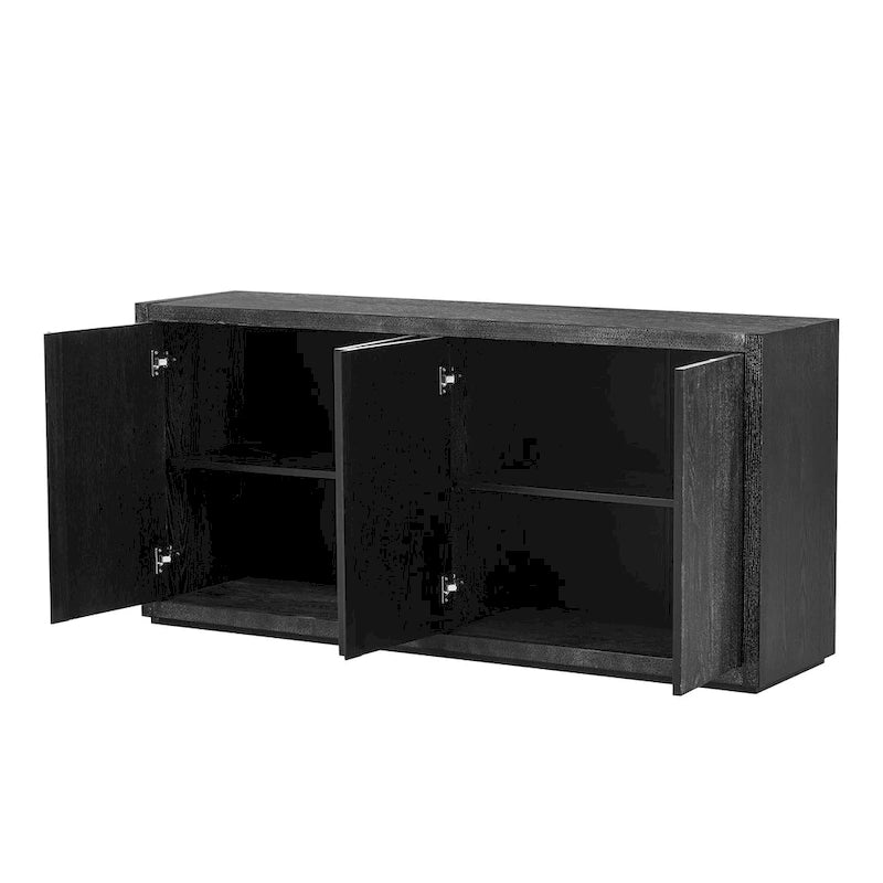Bahut à quatre portes en frêne noir et bleu marine avec rangements