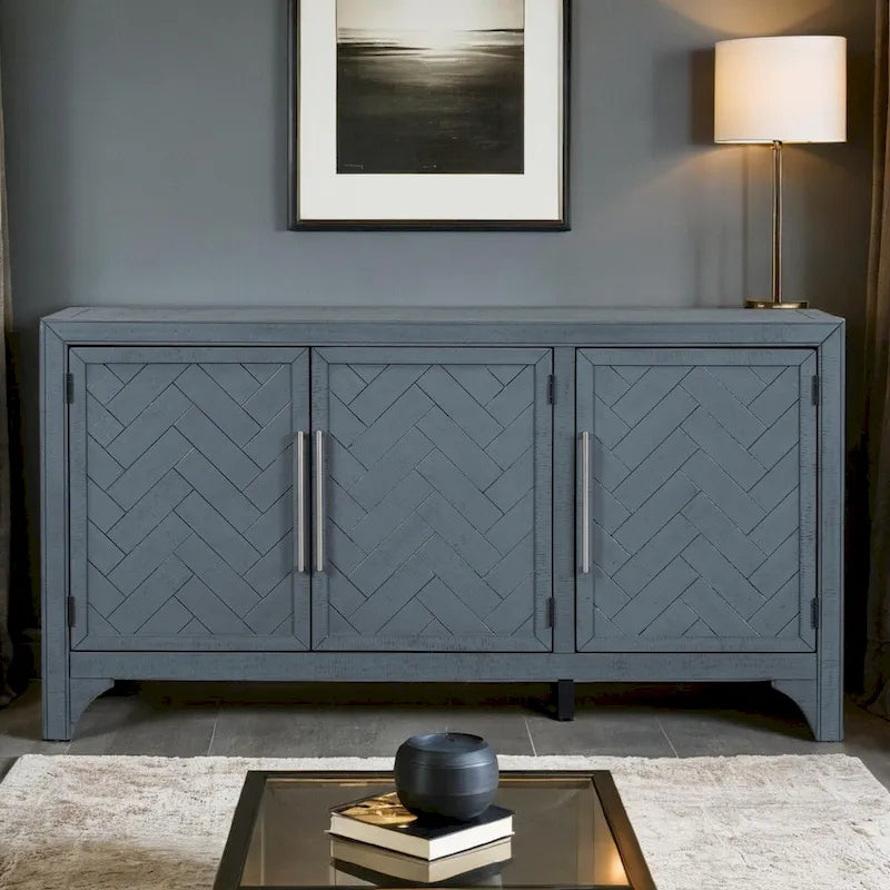 Buffet 3 portes à chevrons avec étagères réglables, gris