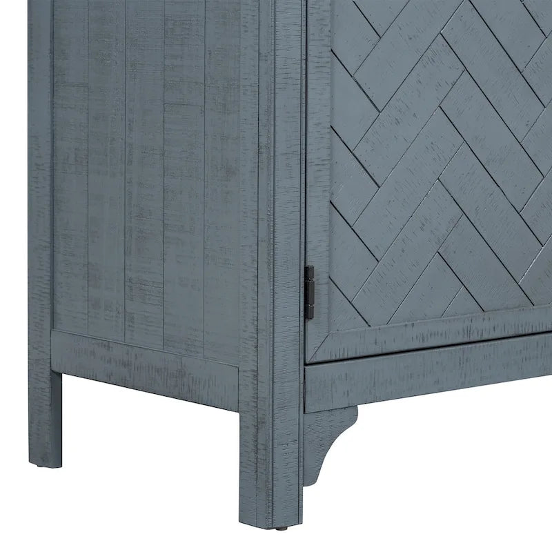 Buffet 3 portes à chevrons avec étagères réglables, gris