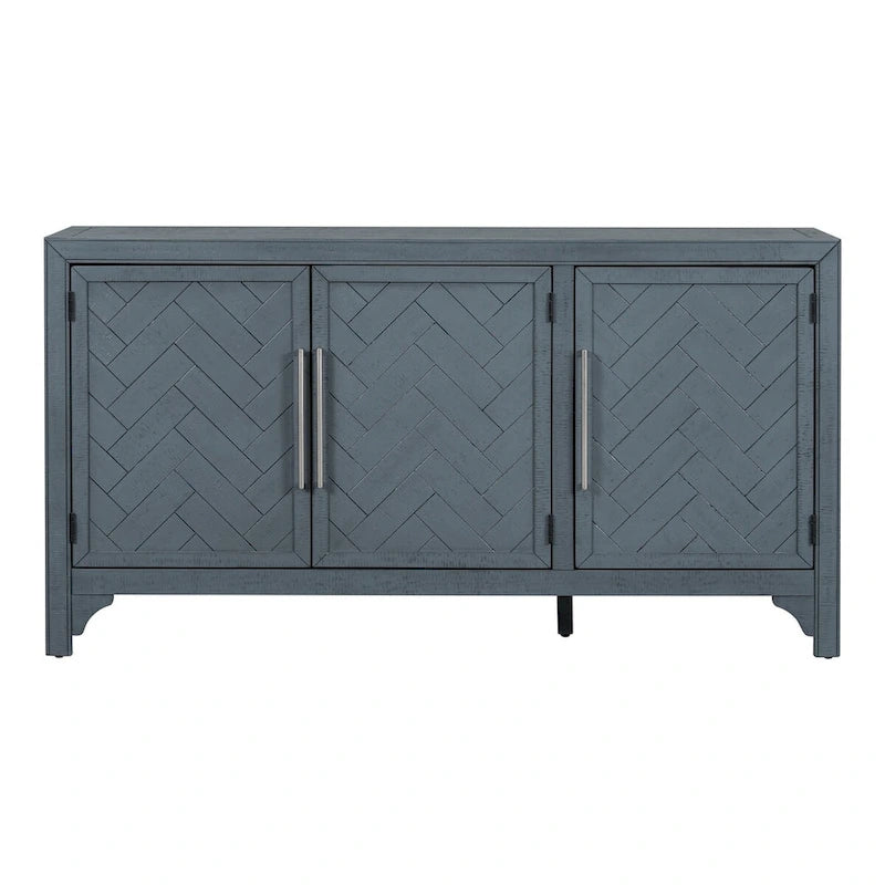 Buffet 3 portes à chevrons avec étagères réglables, gris