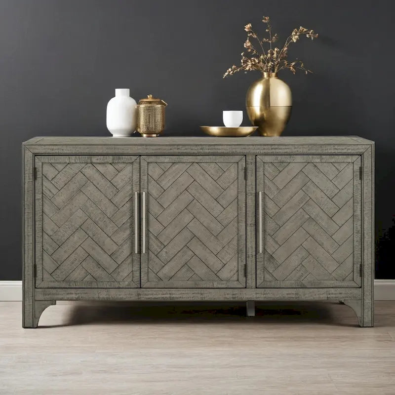 Buffet 3 portes à chevrons avec étagères réglables, gris