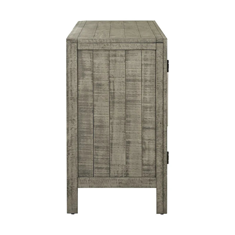 Buffet 3 portes à chevrons avec étagères réglables, gris