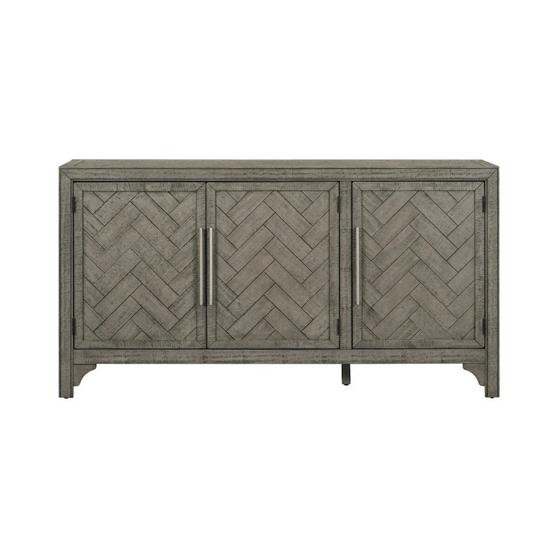 Buffet 3 portes à chevrons avec étagères réglables, gris