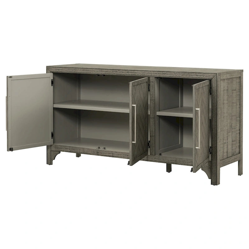Buffet 3 portes à chevrons avec étagères réglables, gris