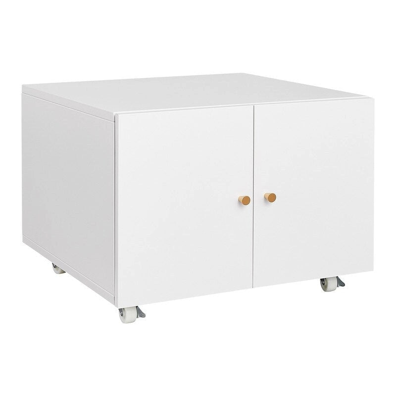 Meuble d'imprimante en acier blanc avec roulettes verrouillables et étagère réglable