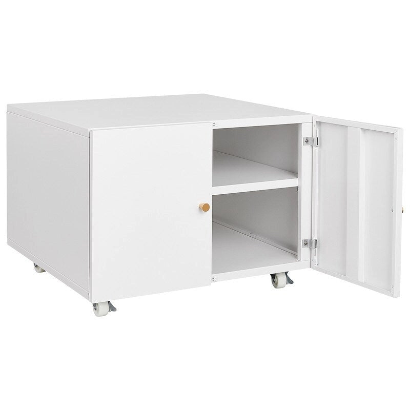 Meuble d'imprimante en acier blanc avec roulettes verrouillables et étagère réglable