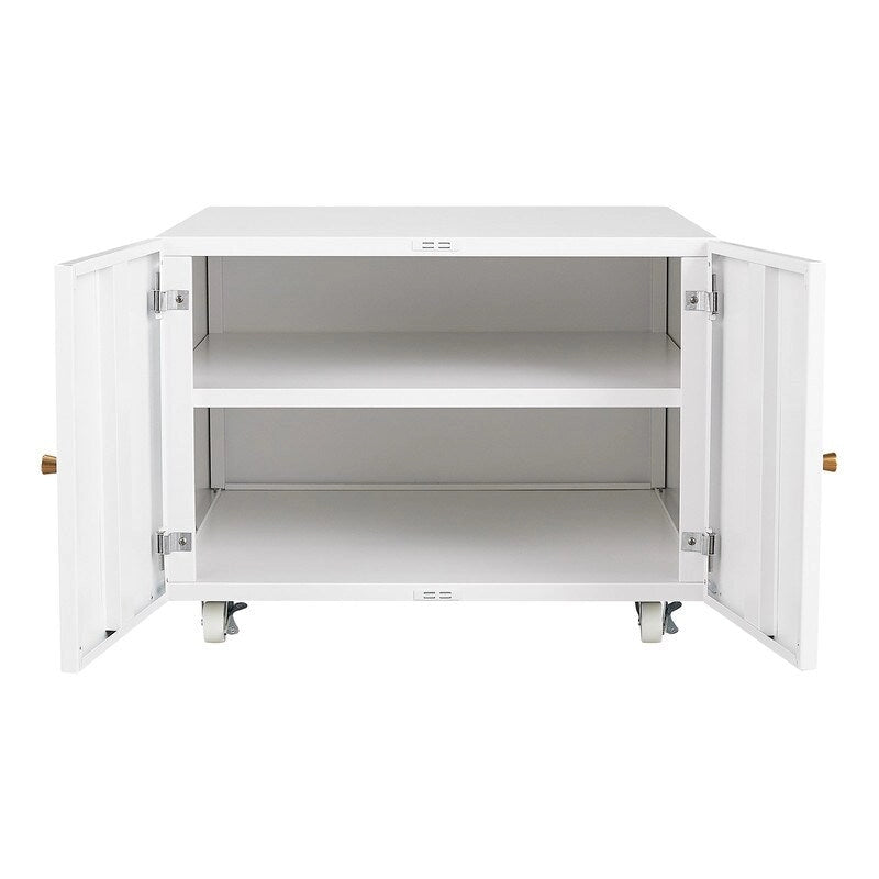 Meuble d'imprimante en acier blanc avec roulettes verrouillables et étagère réglable