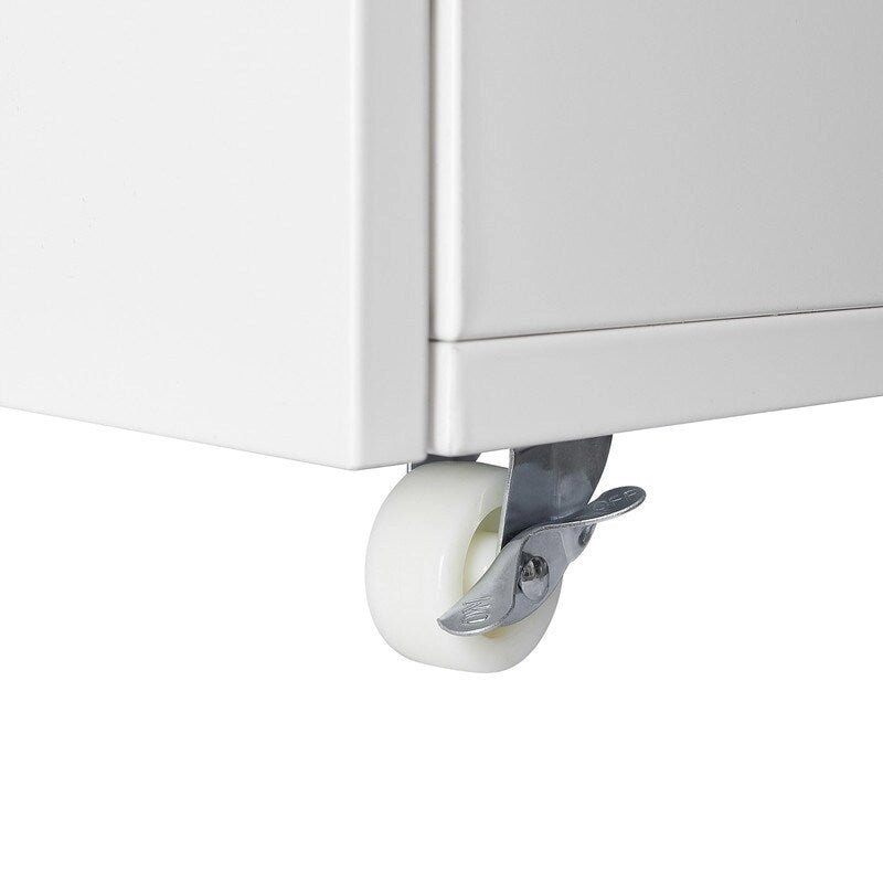 Meuble d'imprimante en acier blanc avec roulettes verrouillables et étagère réglable