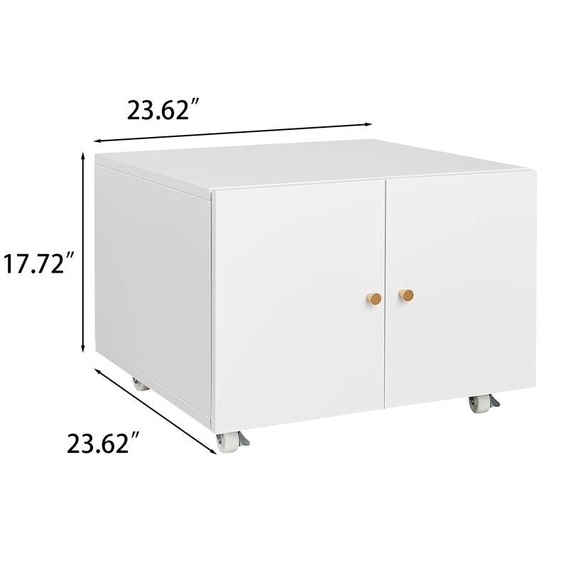 Meuble d'imprimante en acier blanc avec roulettes verrouillables et étagère réglable