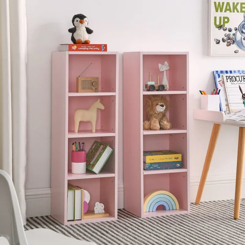Étagère de rangement étroite et haute à 8 niveaux avec tablettes réglables, noir/noyer/rose