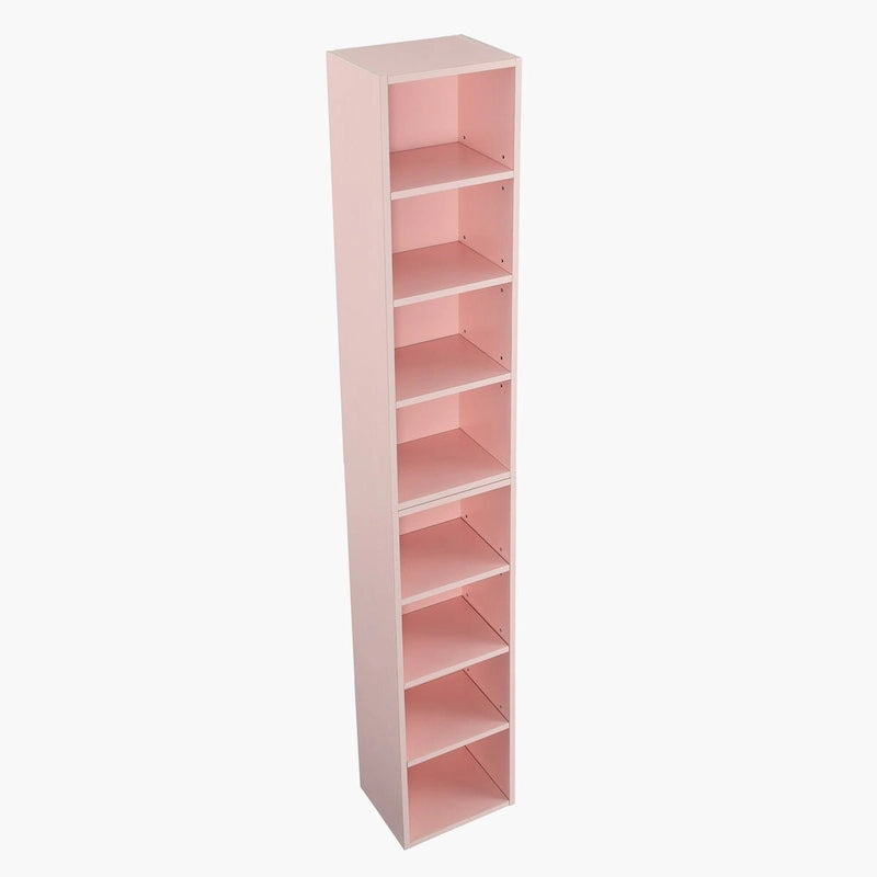 Étagère de rangement étroite et haute à 8 niveaux avec tablettes réglables, noir/noyer/rose