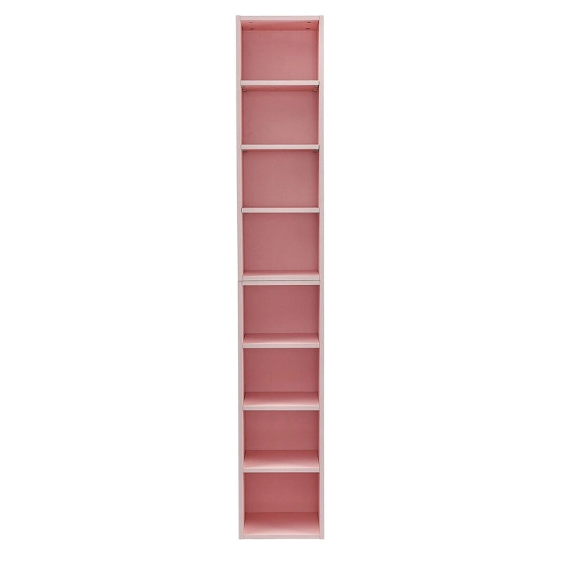Étagère de rangement étroite et haute à 8 niveaux avec tablettes réglables, noir/noyer/rose