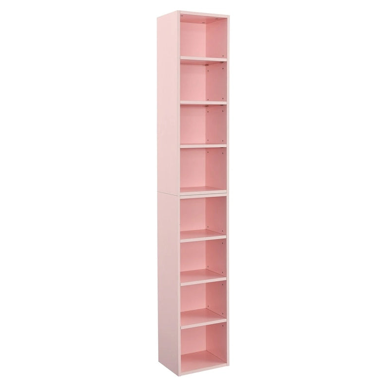 Étagère de rangement étroite et haute à 8 niveaux avec tablettes réglables, noir/noyer/rose