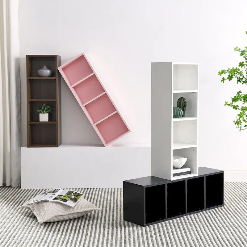Étagère de rangement étroite et haute à 8 niveaux avec tablettes réglables, noir/noyer/rose