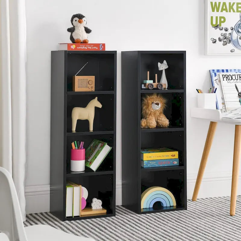 Étagère de rangement étroite et haute à 8 niveaux avec tablettes réglables, noir/noyer/rose