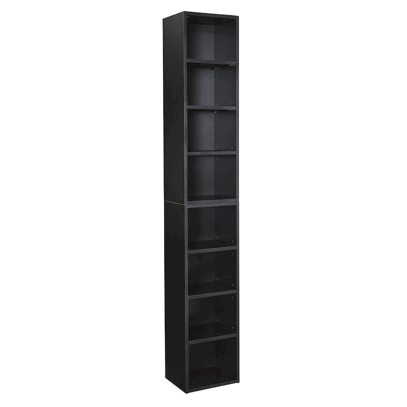Étagère de rangement étroite et haute à 8 niveaux avec tablettes réglables, noir/noyer/rose