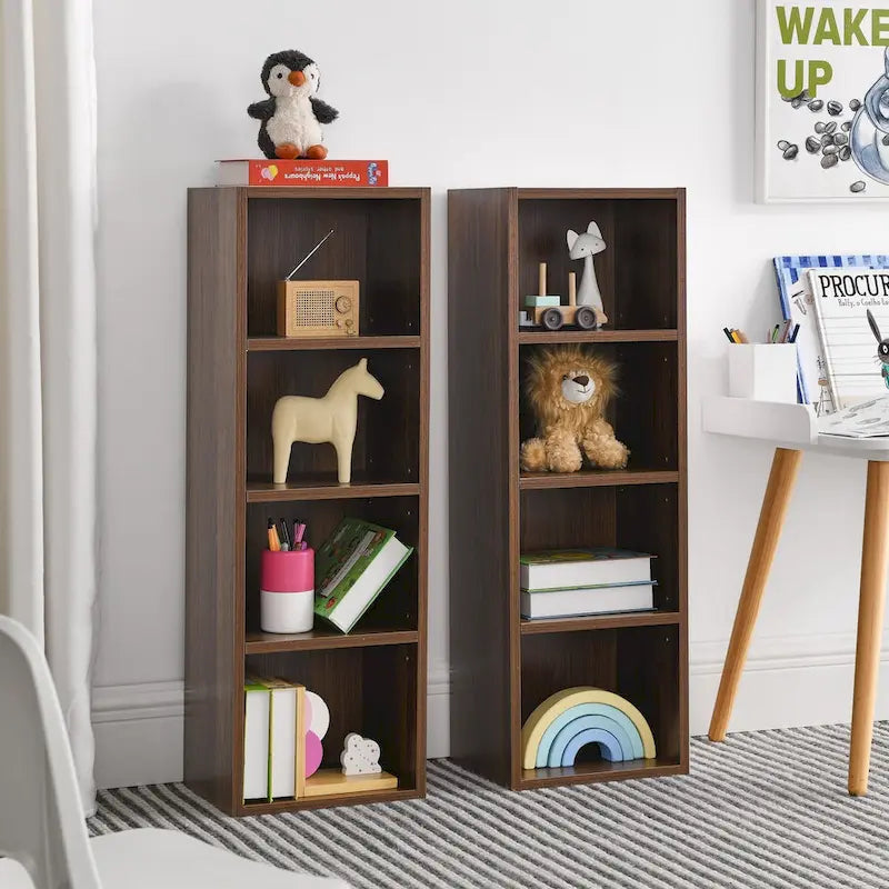 Étagère de rangement étroite et haute à 8 niveaux avec tablettes réglables, noir/noyer/rose