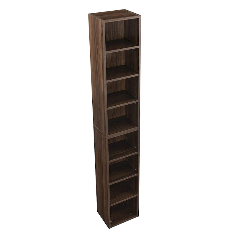 Étagère de rangement étroite et haute à 8 niveaux avec tablettes réglables, noir/noyer/rose