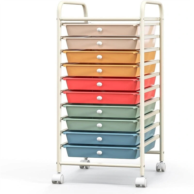 10-Drawer Rolling Storage Cart with Casters, Clear Plastic Drawers, Chrome Frame