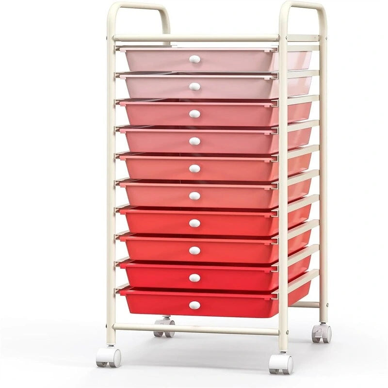 10-Drawer Rolling Storage Cart with Casters, Clear Plastic Drawers, Chrome Frame