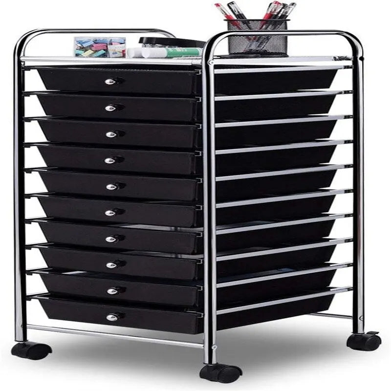 10-Drawer Rolling Storage Cart with Casters, Clear Plastic Drawers, Chrome Frame