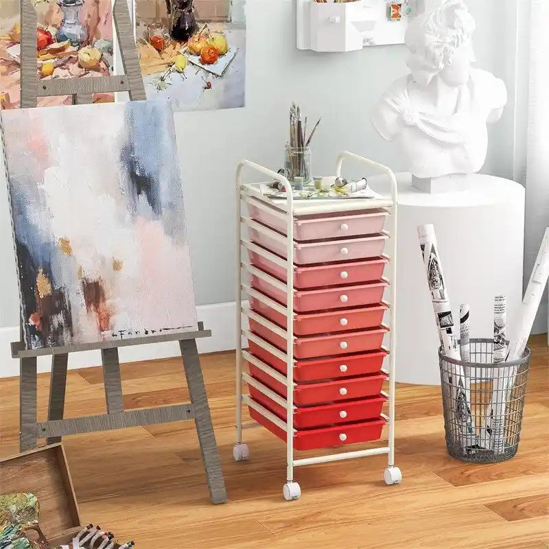 10-Drawer Rolling Storage Cart with Casters, Clear Plastic Drawers, Chrome Frame
