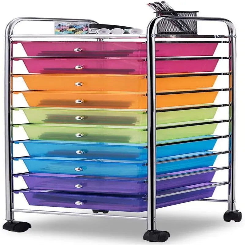 10-Drawer Rolling Storage Cart with Casters, Clear Plastic Drawers, Chrome Frame