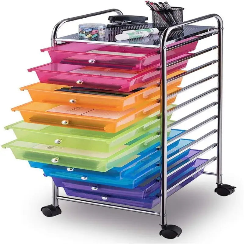 10-Drawer Rolling Storage Cart with Casters, Clear Plastic Drawers, Chrome Frame