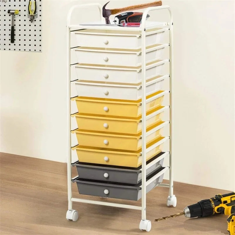 10-Drawer Rolling Storage Cart with Casters, Clear Plastic Drawers, Chrome Frame