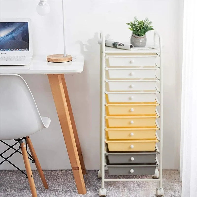 10-Drawer Rolling Storage Cart with Casters, Clear Plastic Drawers, Chrome Frame
