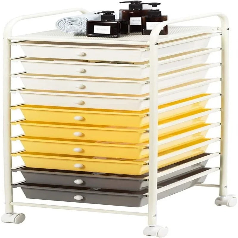 10-Drawer Rolling Storage Cart with Casters, Clear Plastic Drawers, Chrome Frame