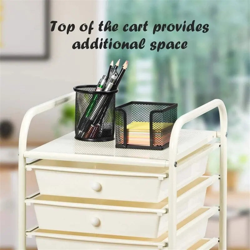 10-Drawer Rolling Storage Cart with Casters, Clear Plastic Drawers, Chrome Frame