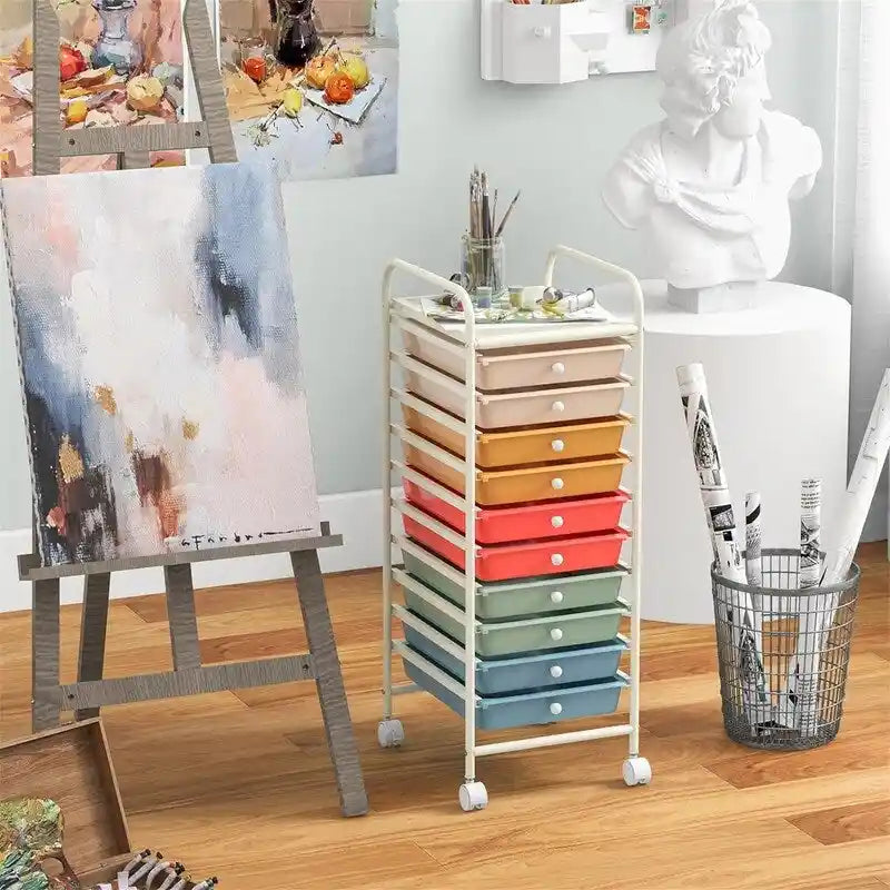 10-Drawer Rolling Storage Cart with Casters, Clear Plastic Drawers, Chrome Frame