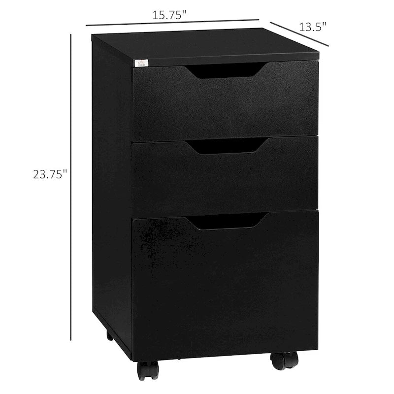 Meuble de classement roulant à 3 tiroirs avec roulettes verrouillables, organiseur de bureau en panneaux de particules noires