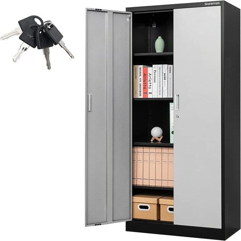 Armoire de rangement haute en métal avec portes doubles verrouillables et étagères réglables