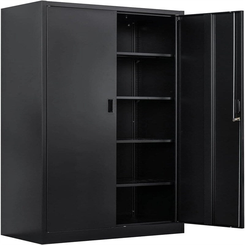 Armoire de rangement haute en métal avec portes doubles verrouillables et étagères réglables