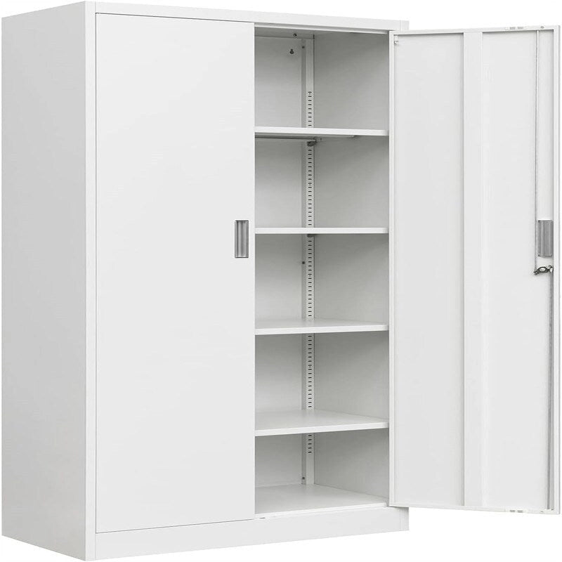 Armoire de rangement haute en métal avec portes doubles verrouillables et étagères réglables