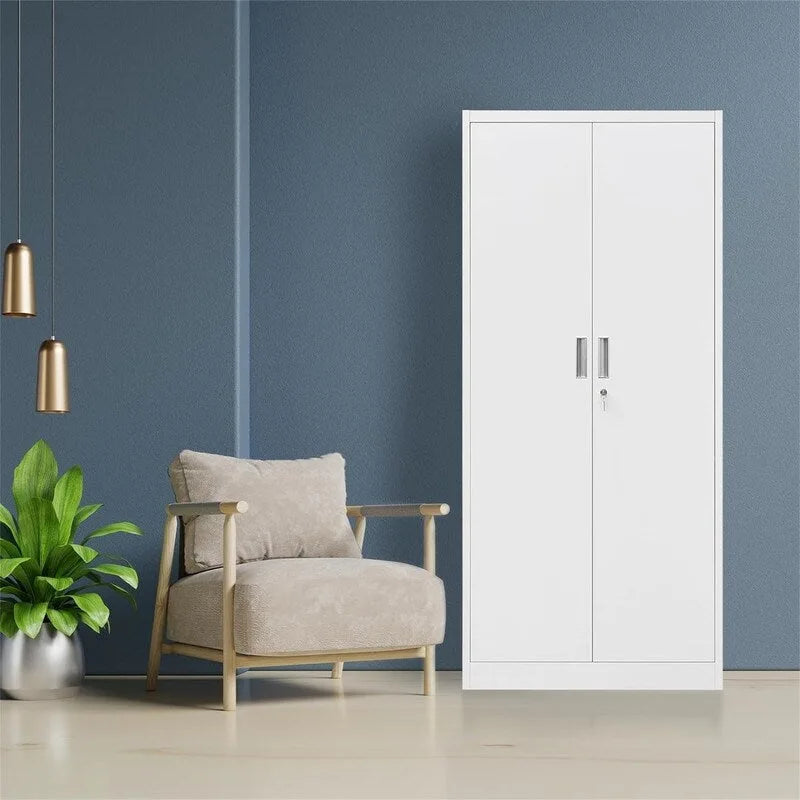 Armoire de rangement haute en métal avec portes doubles verrouillables et étagères réglables