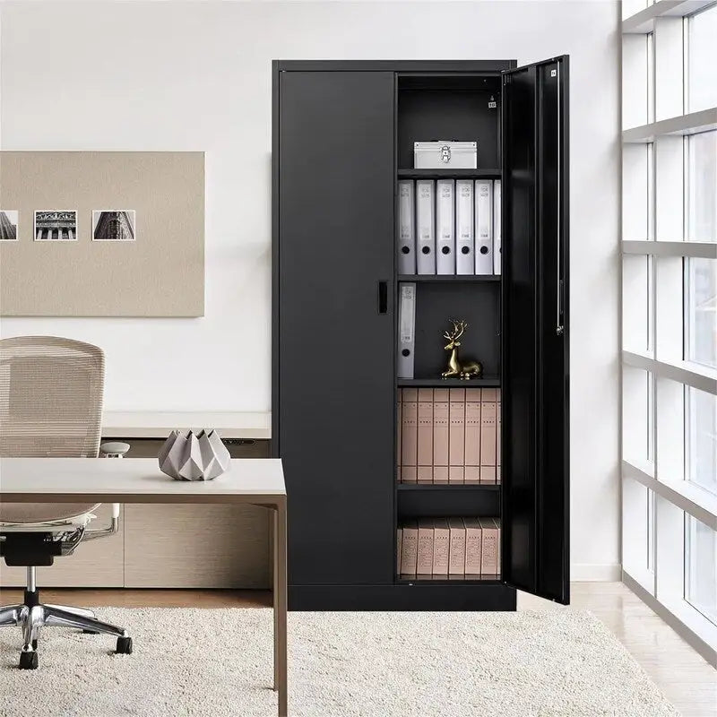 Armoire de rangement haute en métal avec portes doubles verrouillables et étagères réglables