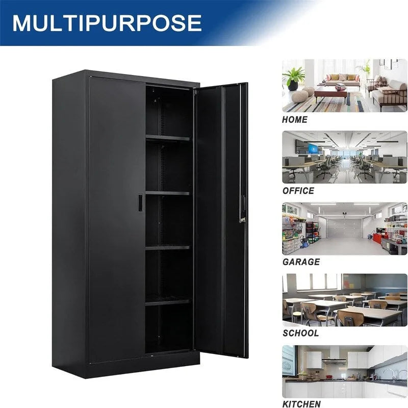 Armoire de rangement haute en métal avec portes doubles verrouillables et étagères réglables