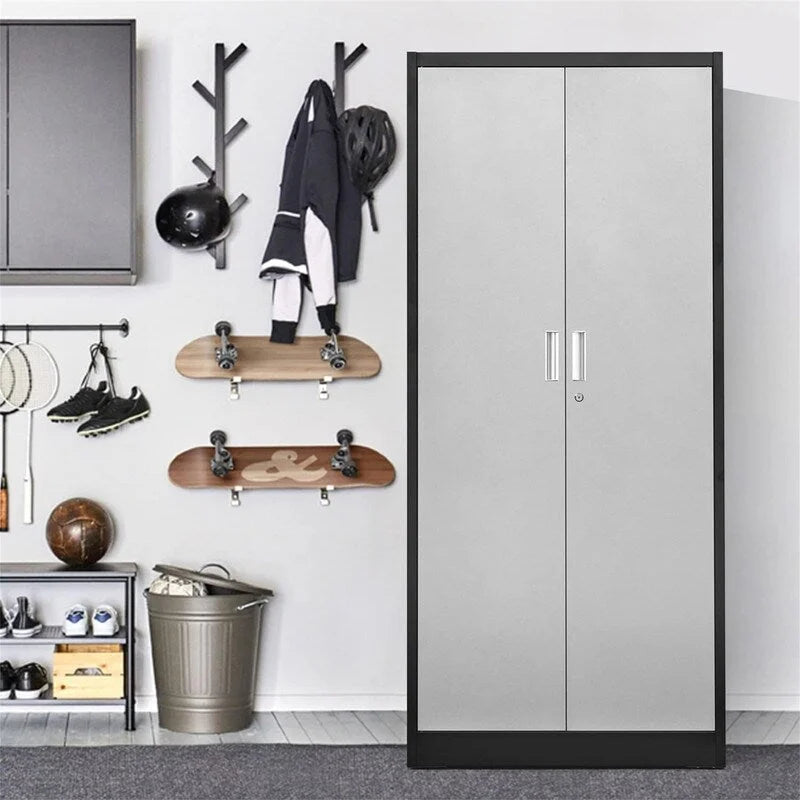 Armoire de rangement haute en métal avec portes doubles verrouillables et étagères réglables