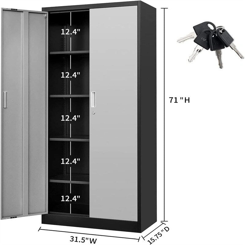 Armoire de rangement haute en métal avec portes doubles verrouillables et étagères réglables