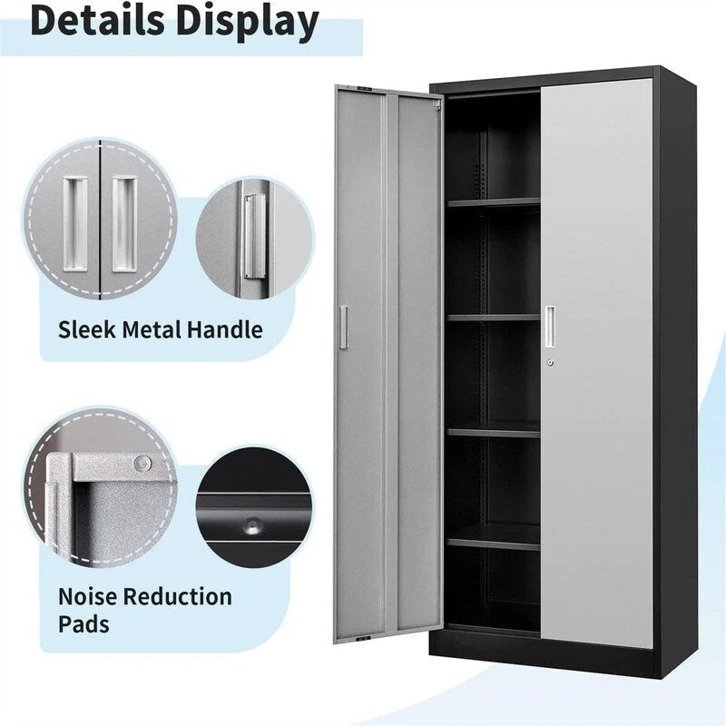 Armoire de rangement haute en métal avec portes doubles verrouillables et étagères réglables