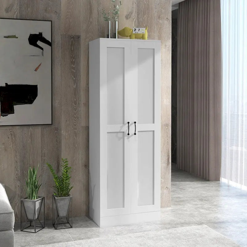 Armoire de rangement haute avec étagères réglables Portes à fermeture douce Blanche