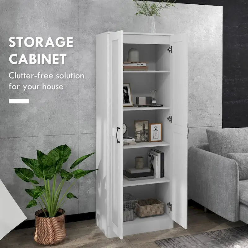Armoire de rangement haute avec étagères réglables Portes à fermeture douce Blanche