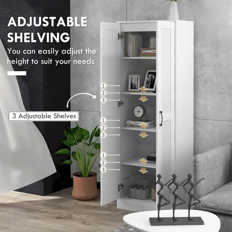 Armoire de rangement haute avec étagères réglables Portes à fermeture douce Blanche