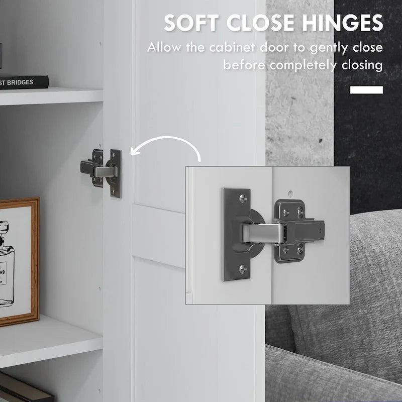 Armoire de rangement haute avec étagères réglables Portes à fermeture douce Blanche