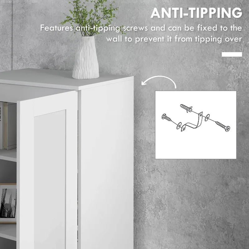 Armoire de rangement haute avec étagères réglables Portes à fermeture douce Blanche